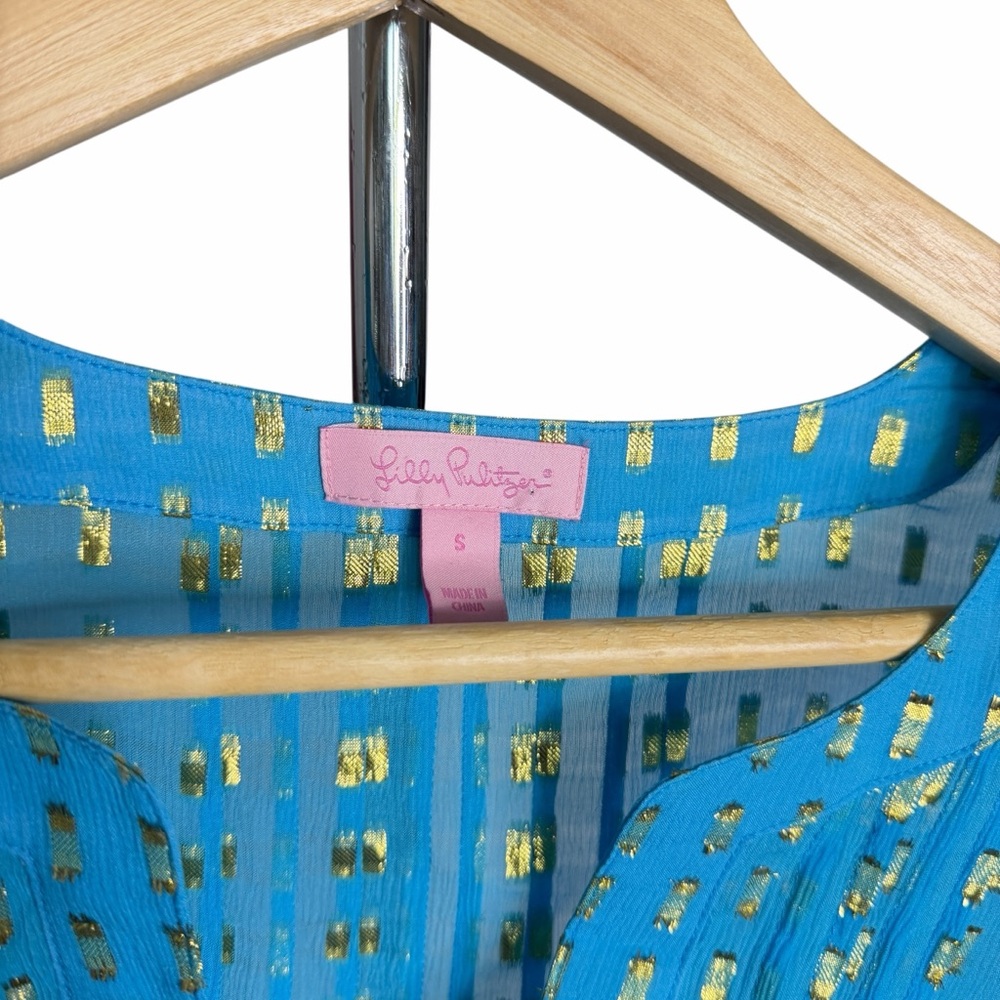Lilly Pulitzer Colby Silk Metallic Dot‎ Blouse Blue - Picture 2 of 5